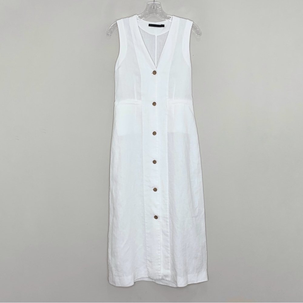 Jenni Kayne Callan Dress (Sz XS) Sleeveless Button-Up Linen Midi Ivory - Picture 4 of 13